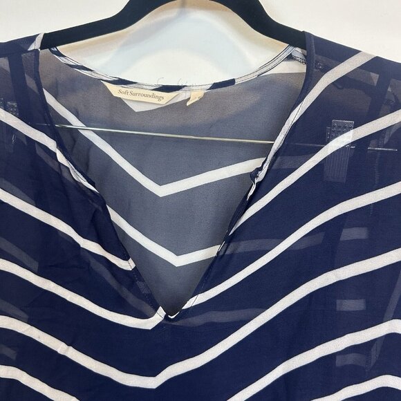 Soft Surroundings Size Large Deco Dress Blue White Striped W/ Slip Lining 2DC89 - Picture 5 of 11